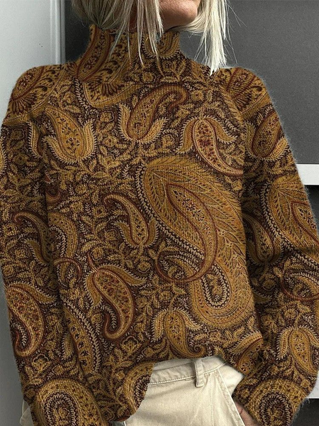 Women Floral Printing Spring/Fall Vintage Long Sleeve Turtleneck Sweater, Brown, Sweaters
Women Floral Printing Spring/Fall Vintage Long Sleeve Turtleneck Sweater, Brown, Sweaters