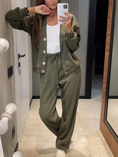 Women Plain Buttoned Two-Piece Set Daily Long Sleeve Casual Spring/Fall Top With Pants Matching Set, Army green, Sets
Women Plain Buttoned Two-Piece Set Daily Long Sleeve Casual Spring/Fall Top With Pants Matching Set, Army green, Sets