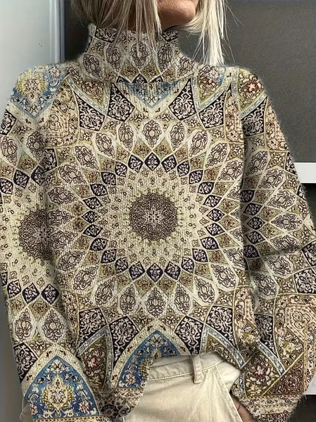 Women Abstract Printing Spring/Fall Vintage Long Sleeve Turtleneck Sweater, Khaki, Sweaters
Women Abstract Printing Spring/Fall Vintage Long Sleeve Turtleneck Sweater, Khaki, Sweaters