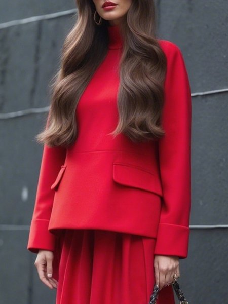 Urban Plain Stand Collar Blouse, Red, Blouses and Shirts
Urban Plain Stand Collar Blouse, Red, Blouses and Shirts