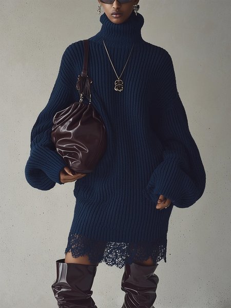 Casual Plain Split Joint Turtleneck Sweater Mini Dress, Blue, Midi Dresses
Casual Plain Split Joint Turtleneck Sweater Mini Dress, Blue, Midi Dresses