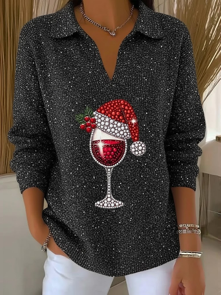 Women Christmas Printing Spring/Fall Casual Long Sleeve Shawl Collar Sweater, Black, Sweaters 
Women Christmas Printing Spring/Fall Casual Long Sleeve Shawl Collar Sweater, Black, Sweaters