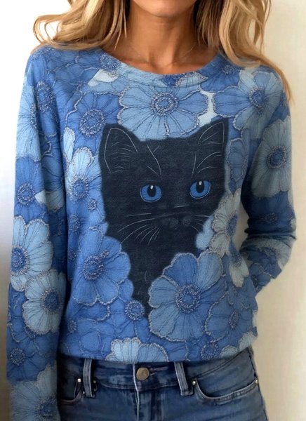 Casual Floral Crew Neck Long Sleeve T-shirt, Blue, T-shirts
Casual Floral Crew Neck Long Sleeve T-shirt, Blue, T-shirts