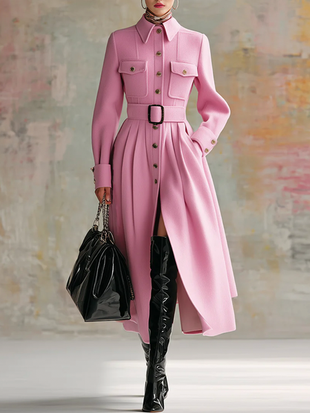 Urban Plain Shirt Collar Coat, Pink, Coats
Urban Plain Shirt Collar Coat, Pink, Coats