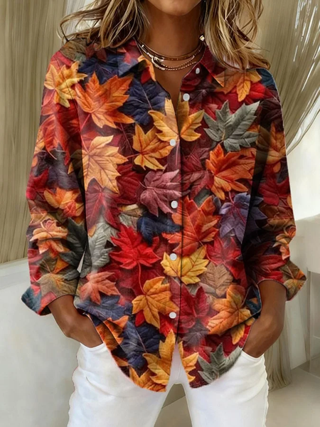 Women Maple Leaf Long Sleeve Shirt Spring/Fall Buckle Shirt Collar Regular Sleeve Daily Casual Top, As picture, Shirts 
Women Maple Leaf Long Sleeve Shirt Spring/Fall Buckle Shirt Collar Regular Sleeve Daily Casual Top, As picture, Shirts