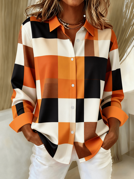 Women Abstract Long Sleeve Shirt Spring/Fall Buckle Shirt Collar Regular Sleeve Daily Casual Top, Orange, Shirts 
Women Abstract Long Sleeve Shirt Spring/Fall Buckle Shirt Collar Regular Sleeve Daily Casual Top, Orange, Shirts