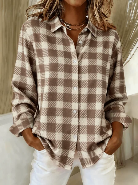 Women Plaid Long Sleeve Shirt Spring/Fall Buckle Shirt Collar Regular Sleeve Daily Casual Top, Light brown, Shirts
Women Plaid Long Sleeve Shirt Spring/Fall Buckle Shirt Collar Regular Sleeve Daily Casual Top, Light brown, Shirts