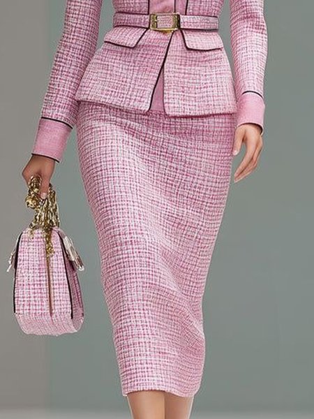 Elegant Plain Tweed Midi Skirt, Pink, Skirts
Elegant Plain Tweed Midi Skirt, Pink, Skirts