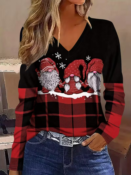 Women Plaid Long Sleeve Tee T-shirt V Neck Printing Casual Spring/Fall Graphic Tee Top, Black-red, T-Shirts 
Women Plaid Long Sleeve Tee T-shirt V Neck Printing Casual Spring/Fall Graphic Tee Top, Black-red, T-Shirts