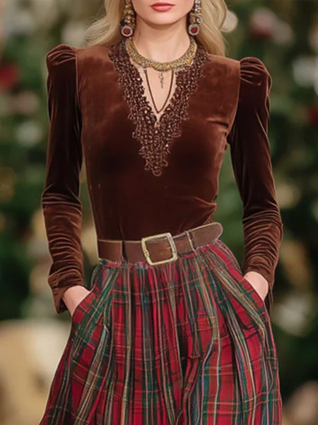 Velvet Urban Plain Lace Edge V Neck Puff Sleeve Blouse, Brown, Blouses and Shirts
Velvet Urban Plain Lace Edge V Neck Puff Sleeve Blouse, Brown, Blouses and Shirts