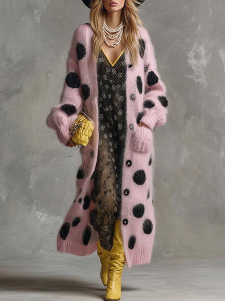 Casual Polka Dots V Neck Sweater Cardigan, Pink, Cardigans
Casual Polka Dots V Neck Sweater Cardigan, Pink, Cardigans