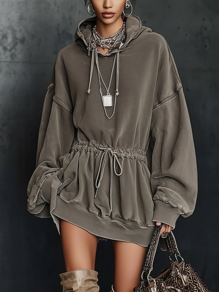 Urban Plain Raglan Sleeves Drawstring Hoodie Mini Dress, Gray, Mini Dresses
Urban Plain Raglan Sleeves Drawstring Hoodie Mini Dress, Gray, Mini Dresses