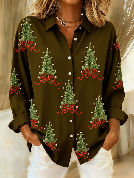 Shawl Collar Long Sleeve Christmas Regular Loose Shirt For Women, Army green, Shirts
Shawl Collar Long Sleeve Christmas Regular Loose Shirt For Women, Army green, Shirts
