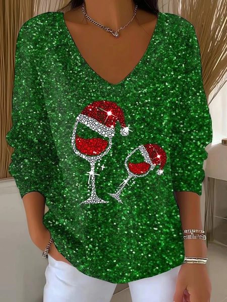 Casual Christmas V Neck Long Sleeve T-shirt, Green, Sweaters
Casual Christmas V Neck Long Sleeve T-shirt, Green, Sweaters