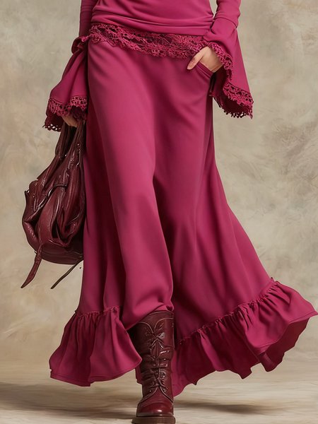 Casual Peplum Plain Maxi Skirt, Rose red, Skirts
Casual Peplum Plain Maxi Skirt, Rose red, Skirts