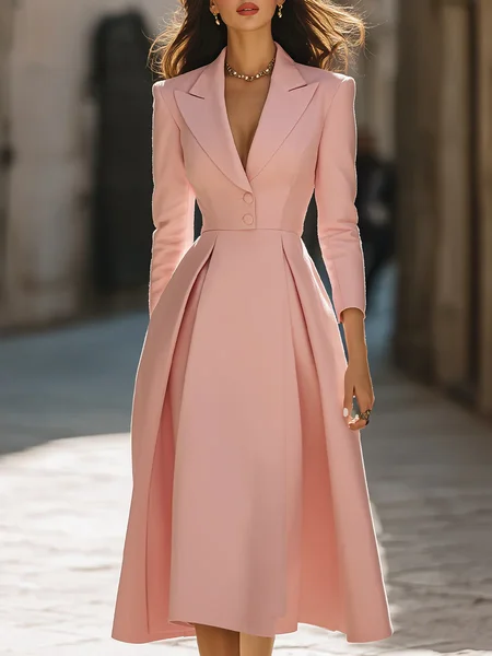 Urban Plain Buttoned Lapel Collar Midi Dress, Pink, Midi Dresses
Urban Plain Buttoned Lapel Collar Midi Dress, Pink, Midi Dresses