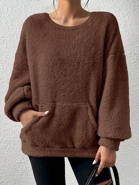 Casual Plain Crew Neck Raglan Sleeves Sweatshirt, Deep brown, Outerwear
Casual Plain Crew Neck Raglan Sleeves Sweatshirt, Deep brown, Outerwear
