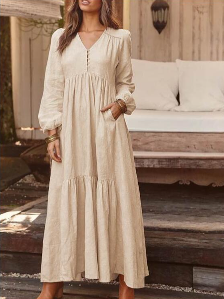 Women Plain Spring/Fall Dress V Neck Long Sleeve A-Line Dress, Apricot, Dresses
Women Plain Spring/Fall Dress V Neck Long Sleeve A-Line Dress, Apricot, Dresses