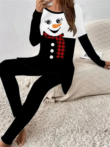 Women Christmas Snowman Printing Two-Piece Set Daily Long Sleeve Casual Spring/Fall Top With Pants Matching Set, Black, Suit Set
Women Christmas Snowman Printing Two-Piece Set Daily Long Sleeve Casual Spring/Fall Top With Pants Matching Set, Black, Suit Set