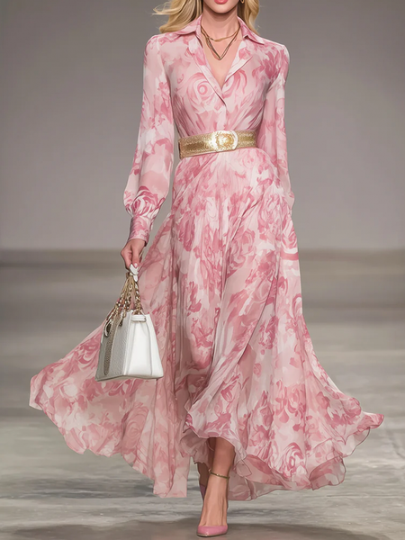 Elegant Floral Shirt Collar Maxi Dress No Belt, Pink, Maxi Dresses
Elegant Floral Shirt Collar Maxi Dress No Belt, Pink, Maxi Dresses