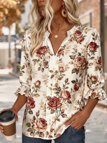 V Neck Half Sleeve Floral Regular Regular Fit Shirt For Women, Apricot, Shirts
V Neck Half Sleeve Floral Regular Regular Fit Shirt For Women, Apricot, Shirts