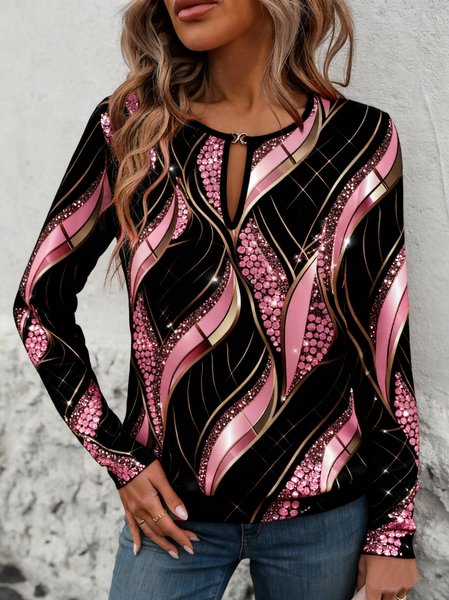 Crew Neck Long Sleeve Geometric Regular Micro-Elasticity Loose Blouse For Women, Pink, Blouses
Crew Neck Long Sleeve Geometric Regular Micro-Elasticity Loose Blouse For Women, Pink, Blouses
