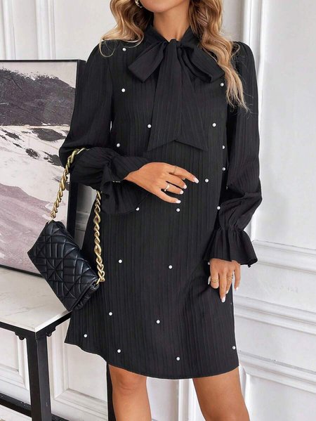 Women Plain Long Sleeve Spring/Fall Beaded Dress Lotus Leaf Collar Daily Casual Mini Fit & Flare Dress A-Line Dress, Black, Dresses
Women Plain Long Sleeve Spring/Fall Beaded Dress Lotus Leaf Collar Daily Casual Mini Fit & Flare Dress A-Line Dress, Black, Dresses