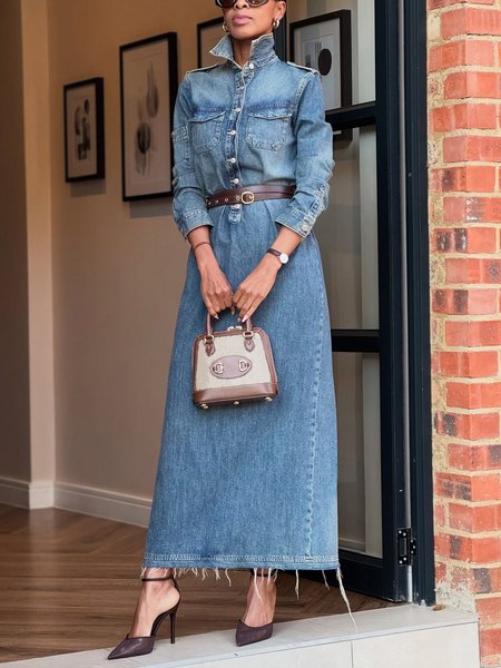 Denim Urban Plain Distressing Shirt Collar Maxi Dress No Belt, Denim blue, Maxi Dresses
Denim Urban Plain Distressing Shirt Collar Maxi Dress No Belt, Denim blue, Maxi Dresses