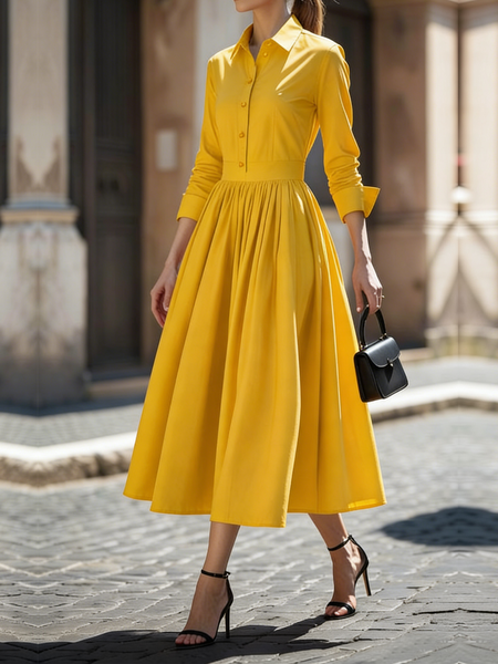 Urban Plain Shirt Collar Midi Dress, Yellow, Maxi Dresses
Urban Plain Shirt Collar Midi Dress, Yellow, Maxi Dresses