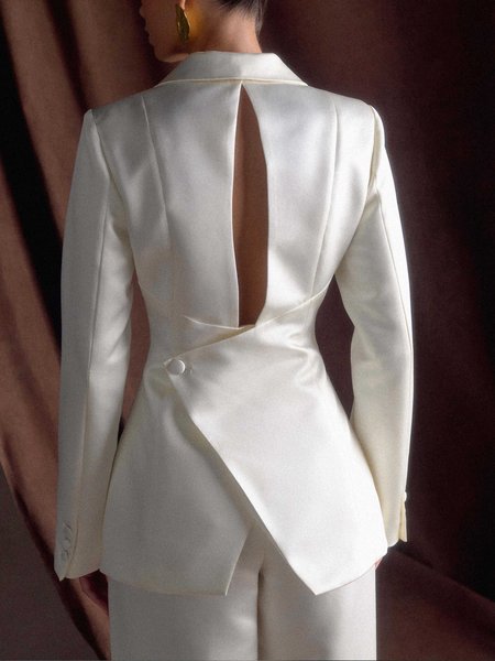 Urban Hollow Out Plain Lapel Collar Blazer, White, Blazers
Urban Hollow Out Plain Lapel Collar Blazer, White, Blazers