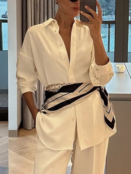 Urban Plain Shirt Collar Shirt With Scarf, White, Blouses and Shirts
Urban Plain Shirt Collar Shirt With Scarf, White, Blouses and Shirts