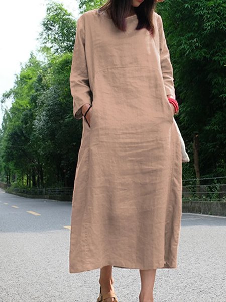Casual Plain Crew Neck Midi Dress, Apricot, Maxi Dresses
Casual Plain Crew Neck Midi Dress, Apricot, Maxi Dresses