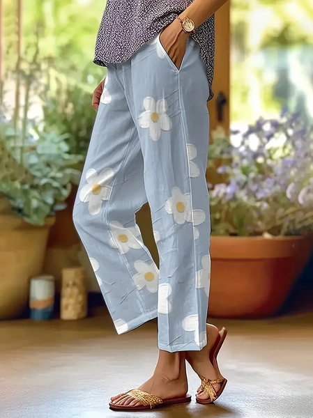 Women Floral Long Pants Casual Spring/Fall Trousers, Blue, Pants
Women Floral Long Pants Casual Spring/Fall Trousers, Blue, Pants