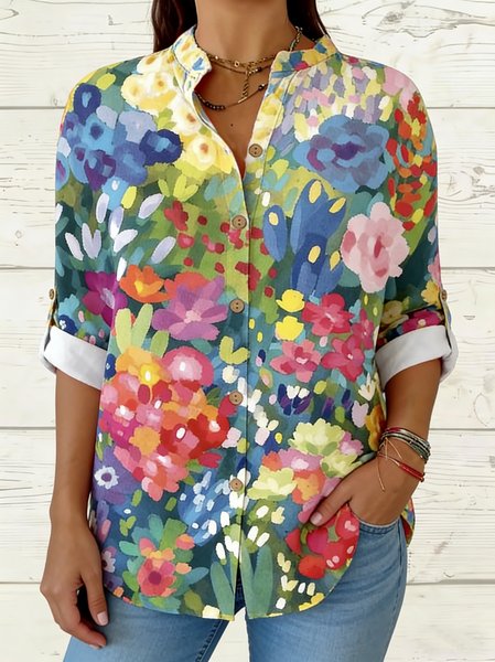 Stand Collar Three Quarter Sleeve Abstract Regular Loose Shirt For Women, As picture, Shirts
Stand Collar Three Quarter Sleeve Abstract Regular Loose Shirt For Women, As picture, Shirts