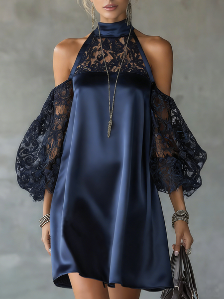 Elegant Plain Stand Collar Mini Dress, Royal blue, Mini Dresses
Elegant Plain Stand Collar Mini Dress, Royal blue, Mini Dresses