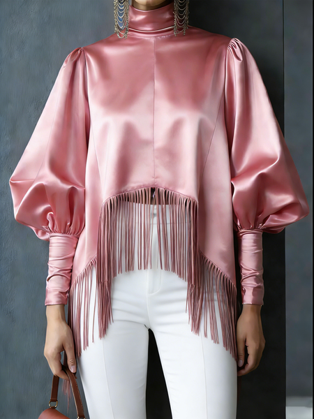 Satin Urban Plain Tassel Mock Neck Blouse, Pink, Blouses and Shirts
Satin Urban Plain Tassel Mock Neck Blouse, Pink, Blouses and Shirts