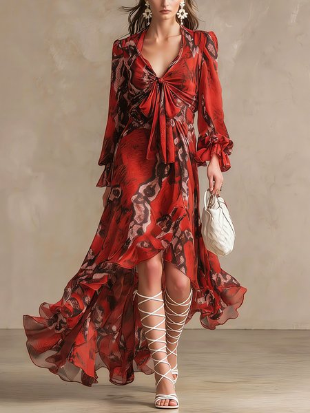 Elegant Color Block Peplum V Neck Maxi Dress, Red, Maxi Dresses
Elegant Color Block Peplum V Neck Maxi Dress, Red, Maxi Dresses