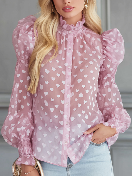 Elegant Heart/Cordate Printing Stand Collar Shirt, Pink, Blouses and Shirts
Elegant Heart/Cordate Printing Stand Collar Shirt, Pink, Blouses and Shirts