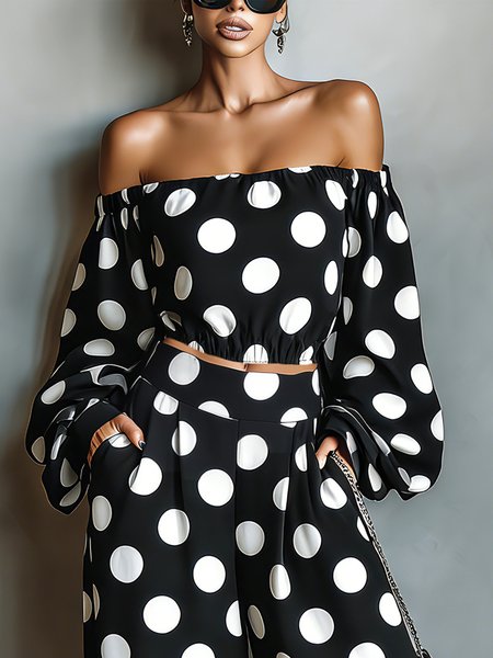 Casual Polka Dots Printing Cold Shoulder Blouse, Black-white, Blouses and Shirts
Casual Polka Dots Printing Cold Shoulder Blouse, Black-white, Blouses and Shirts