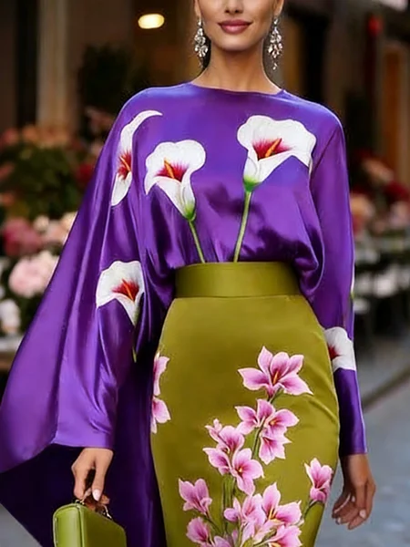 Satin Elegant Floral Printing Crew Neck Raglan Sleeves Blouse, Purple, Blouses and Shirts
Satin Elegant Floral Printing Crew Neck Raglan Sleeves Blouse, Purple, Blouses and Shirts