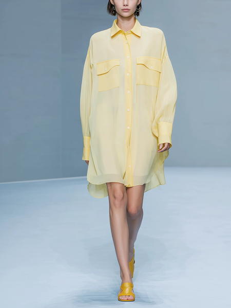 Casual Color Block Shirt Collar Mini Dress, Yellow, Mini Dresses
Casual Color Block Shirt Collar Mini Dress, Yellow, Mini Dresses