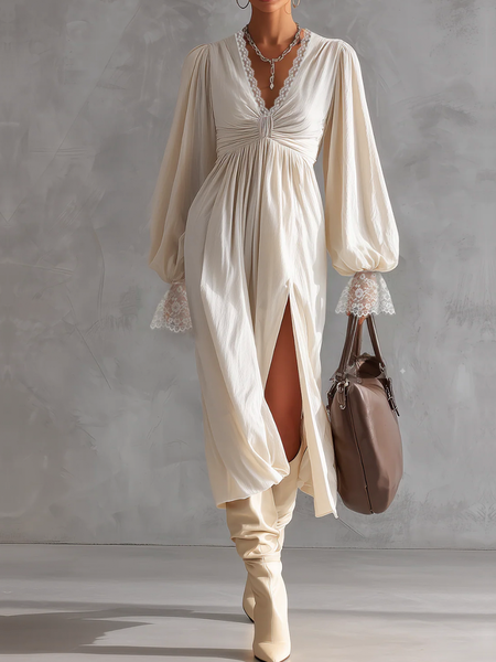 Casual Plain Slit V Neck Midi Cotton And Linen Dress, Apricot, Maxi Dresses
Casual Plain Slit V Neck Midi Cotton And Linen Dress, Apricot, Maxi Dresses