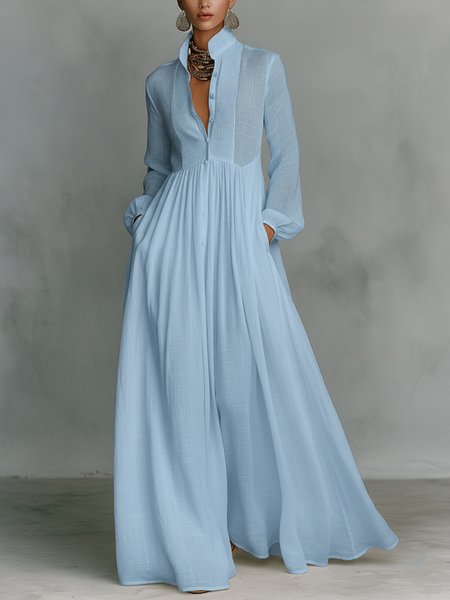Casual Cotton Linen Maxi Dress High Waist Stand Collar Daily, Blue, Maxi Dresses
Casual Cotton Linen Maxi Dress High Waist Stand Collar Daily, Blue, Maxi Dresses