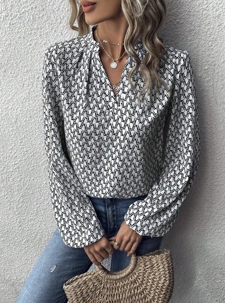Women Geometric V Neck Long Sleeve Shirt Printing Balloon Sleeve Casual Daily Spring/Fall Top, White, Blouses
Women Geometric V Neck Long Sleeve Shirt Printing Balloon Sleeve Casual Daily Spring/Fall Top, White, Blouses