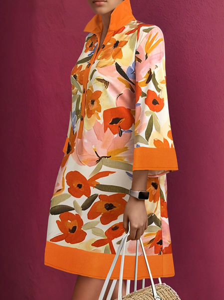 Casual Floral Printing Shawl Collar Mini Dress, Orange, Mini Dresses
Casual Floral Printing Shawl Collar Mini Dress, Orange, Mini Dresses