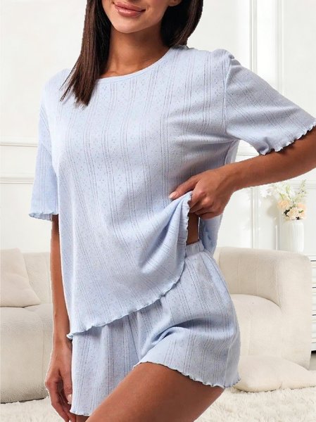Plain Cotton Crew Neck Short Sleeve Top With Shotrs Casual Pajama Set, Light blue, Sets
Plain Cotton Crew Neck Short Sleeve Top With Shotrs Casual Pajama Set, Light blue, Sets