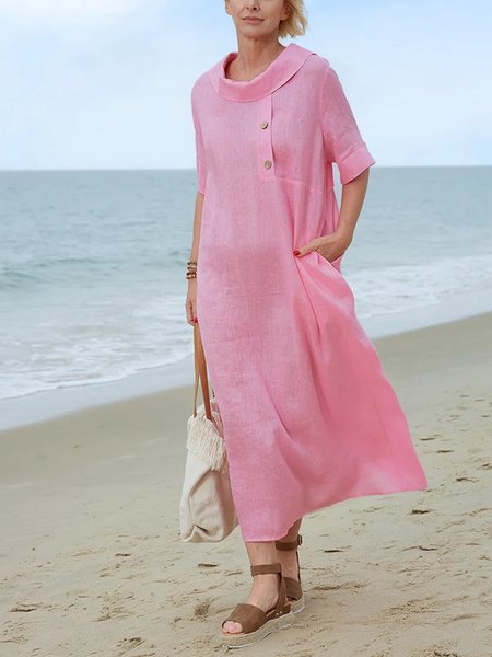 Casual Plain Loose Stand Collar Midi Dress, Pink, Maxi Dresses
Casual Plain Loose Stand Collar Midi Dress, Pink, Maxi Dresses
