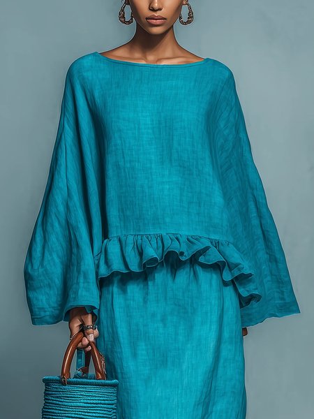 Cotton And Linen Casual Plain Peplum Crew Neck Blouse, Blue, Blouses and Shirts
Cotton And Linen Casual Plain Peplum Crew Neck Blouse, Blue, Blouses and Shirts