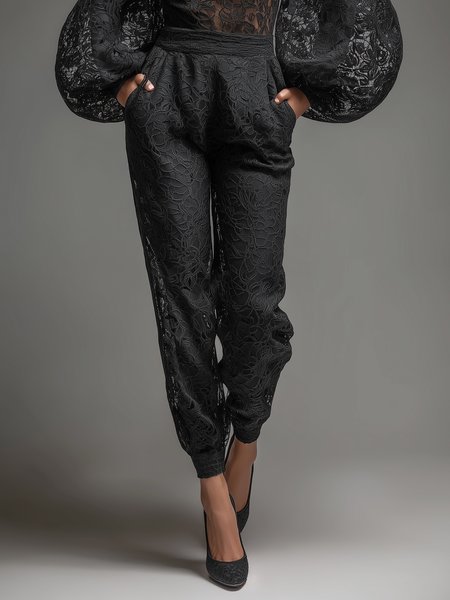 Elegant Plain Ankle Banded Pants, Black, Pants
Elegant Plain Ankle Banded Pants, Black, Pants