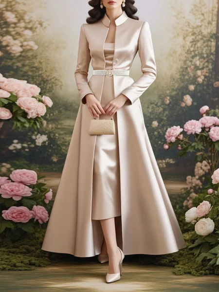 Satin Elegant Plain Pearl Stand Collar Maxi Dress With Belt, Champagne, Cocktail Dresses
Satin Elegant Plain Pearl Stand Collar Maxi Dress With Belt, Champagne, Cocktail Dresses